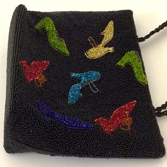 Indigo Christopher Beaded Black Bag, Colorful Shoe Design. Whimsical Fairy Retro - Picture 7 of 7
